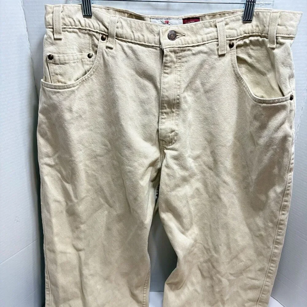 Vintage Levis 545 Jeans 37x38 Loose Fit Brown Tab Khaki Denim 90s Made in USA